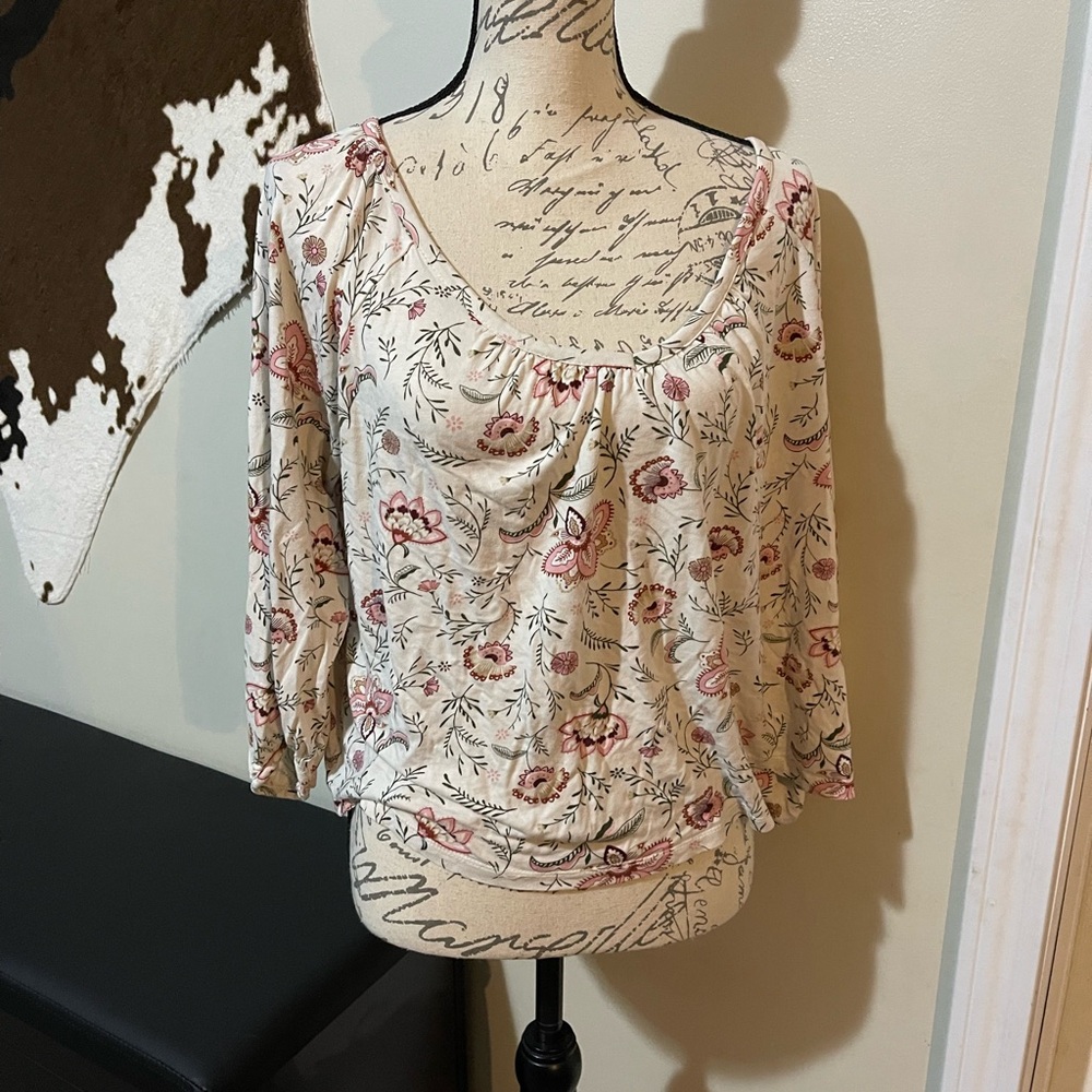Old Navy Cream and Pink Floral Blouse